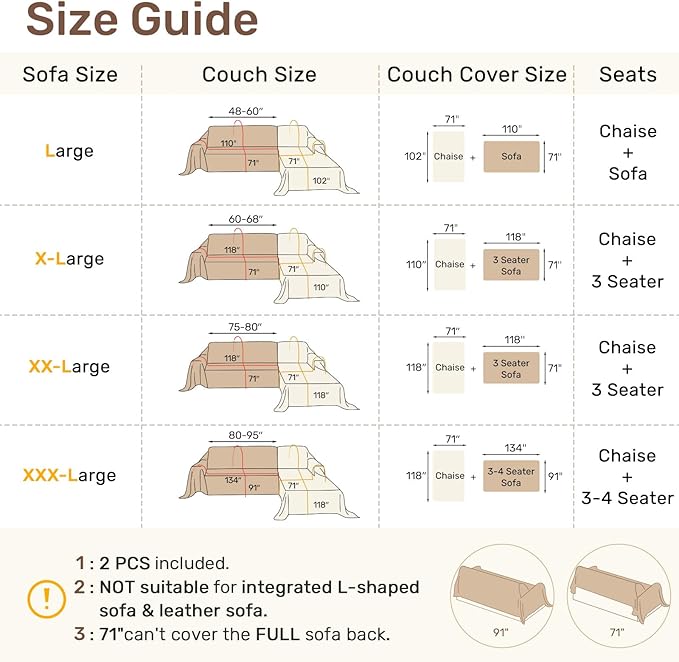 Houmiggle 2 Pieces Sectional Couch Covers L Shaped Cover XL Cream White