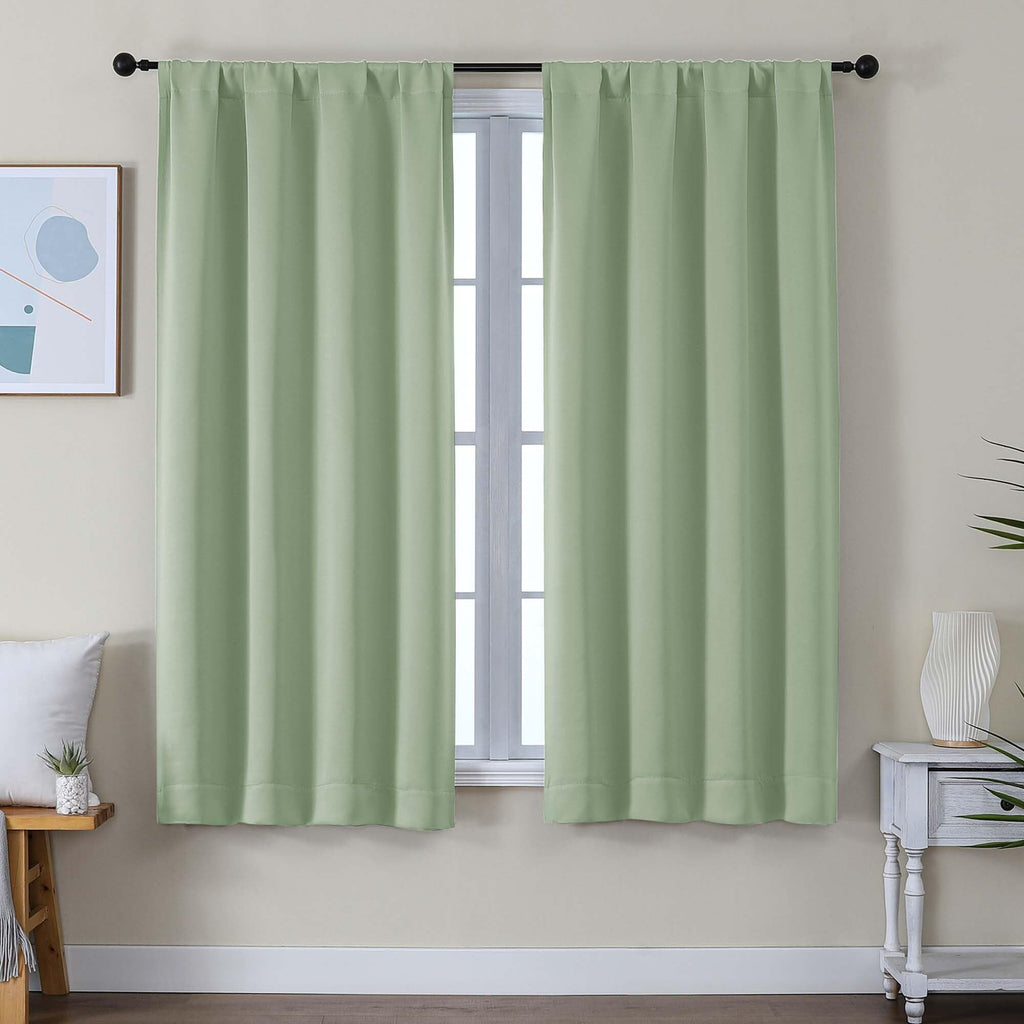 Simplebrand Ava Light Green Blackout Curtains for Bedroom 63 Inch Length 2 Panels Set, Solid Thermal Insulated Energy Saving Rod Pocket Window Treatment Curtains Blackout Drapes, W40 x L63 Inch