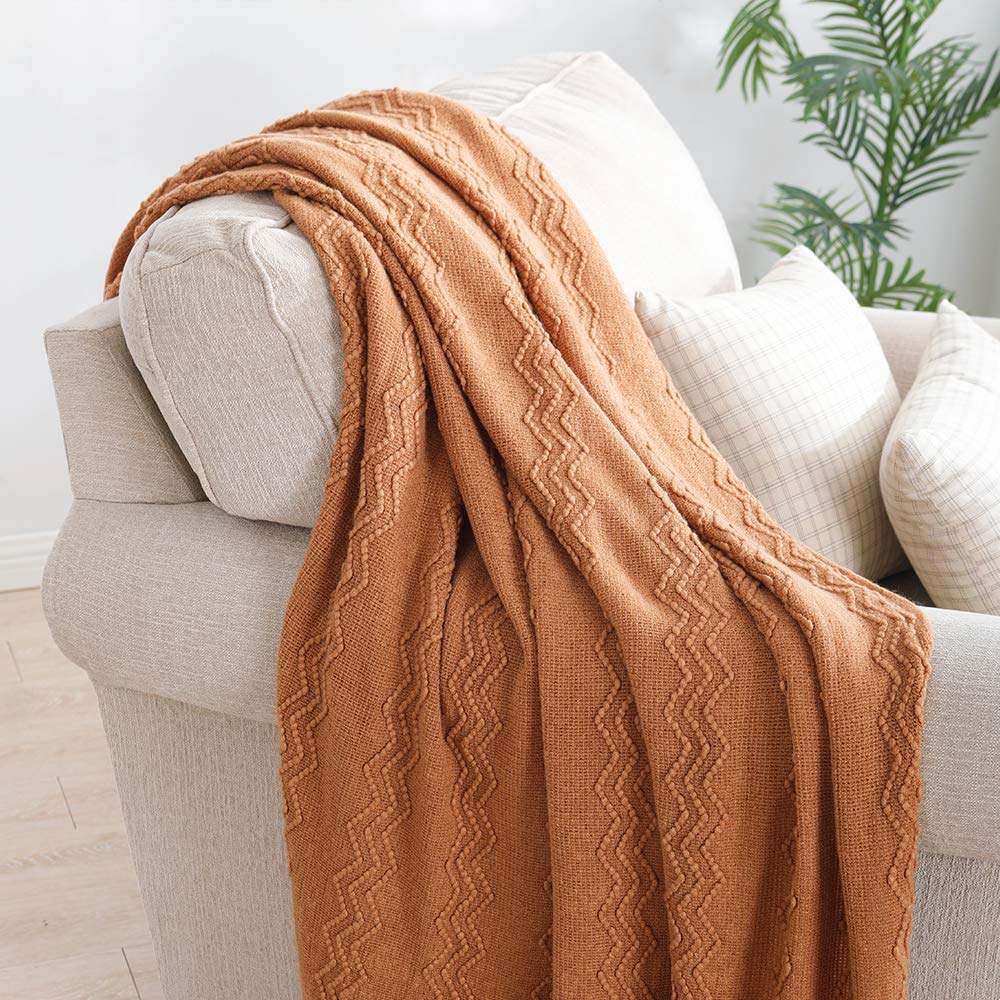 BOURINA Almond Throw Blanket 50x90 Inch Boho Knitted Soft Throw Bed Blanket