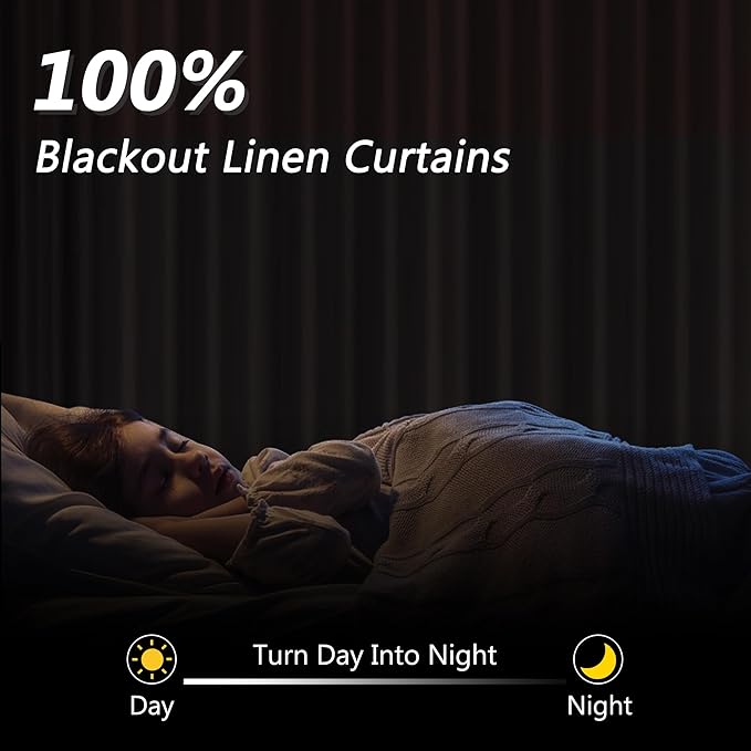 Guken 100% Blackout Linen Curtains 80 Inch Length 2 Panels Set for Living Room Bedroom Back Tab Thermal Insulated Black Out Drapes Room Darkening Farmhouse Window Curtains 80 Inches Long