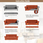 WEERRW 4 Pieces Velvet High Stretch Couch Covers for 3 Cushion Couch Sofa Slipcovers, Washable Furniture Protector with Non Slip Elastic Bottom, Feature Soft and Thick Plush Fabric, Pumpkin, Large