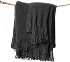 lifein Throw Blanket for Couch, Soft Boho Decor Bed Throw,Cozy Grey Knitted Chenille Small Farmhouse Lightweight Throw (Dark Grey,60 * 80")
