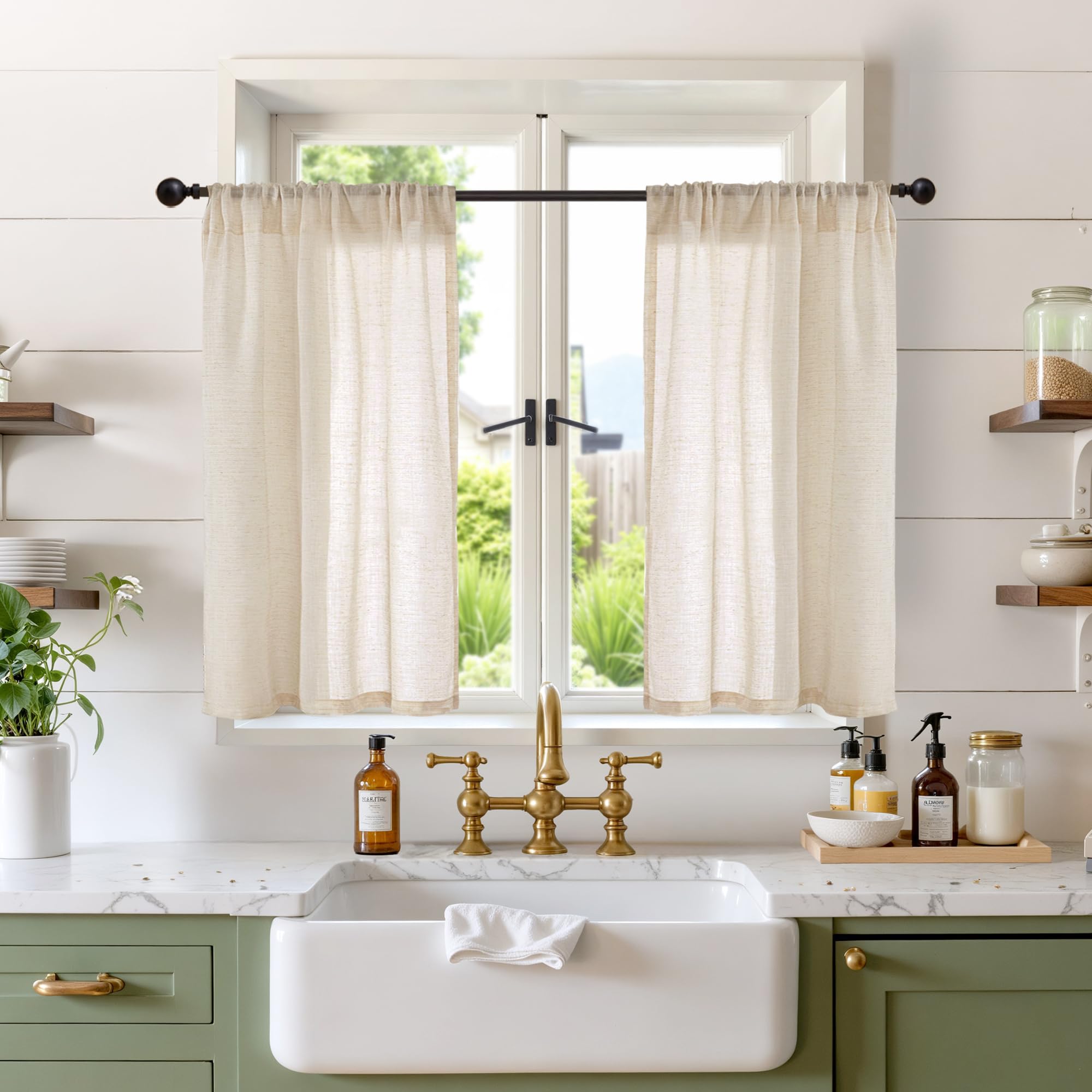 BGment Burlap Linen Kitchen Curtains 36 Inch Length Window Over Sink