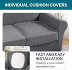 Turquoize 4 Piece Sofa Covers for 3 Cushion Couch Sofa Slipcover Soft Couch Cover for Dogs-Washable Sofa Furniture Covers with 3 Individual Cushion Covers, Jacquard Fabric (3 Cushion Sofa, Gray)