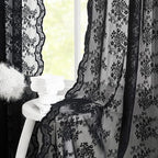 YJ YANJUN Vintage Lace Curtains 80 inch Length 2 Panles for Doorway Victorian Gothic Floral Dark Academia Black Sheer Curtain Panels for Living Room Bedroom Light Filtering 52 by 80 inch Length