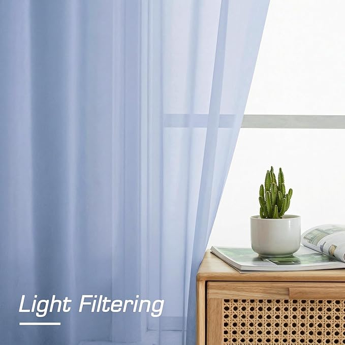OWENIE Sheer Curtains 72 Inches Long 2 Panels Set, Modern Light Filtering Sheer Curtain Rod Pocket Clear Drapes for Window Sliding Door, Demin, 2 Pcs Each 42 x 72 Inch