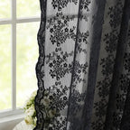 YJ YANJUN Vintage Lace Curtains 80 inch Length 2 Panles for Doorway Victorian Gothic Floral Dark Academia Black Sheer Curtain Panels for Living Room Bedroom Light Filtering 52 by 80 inch Length