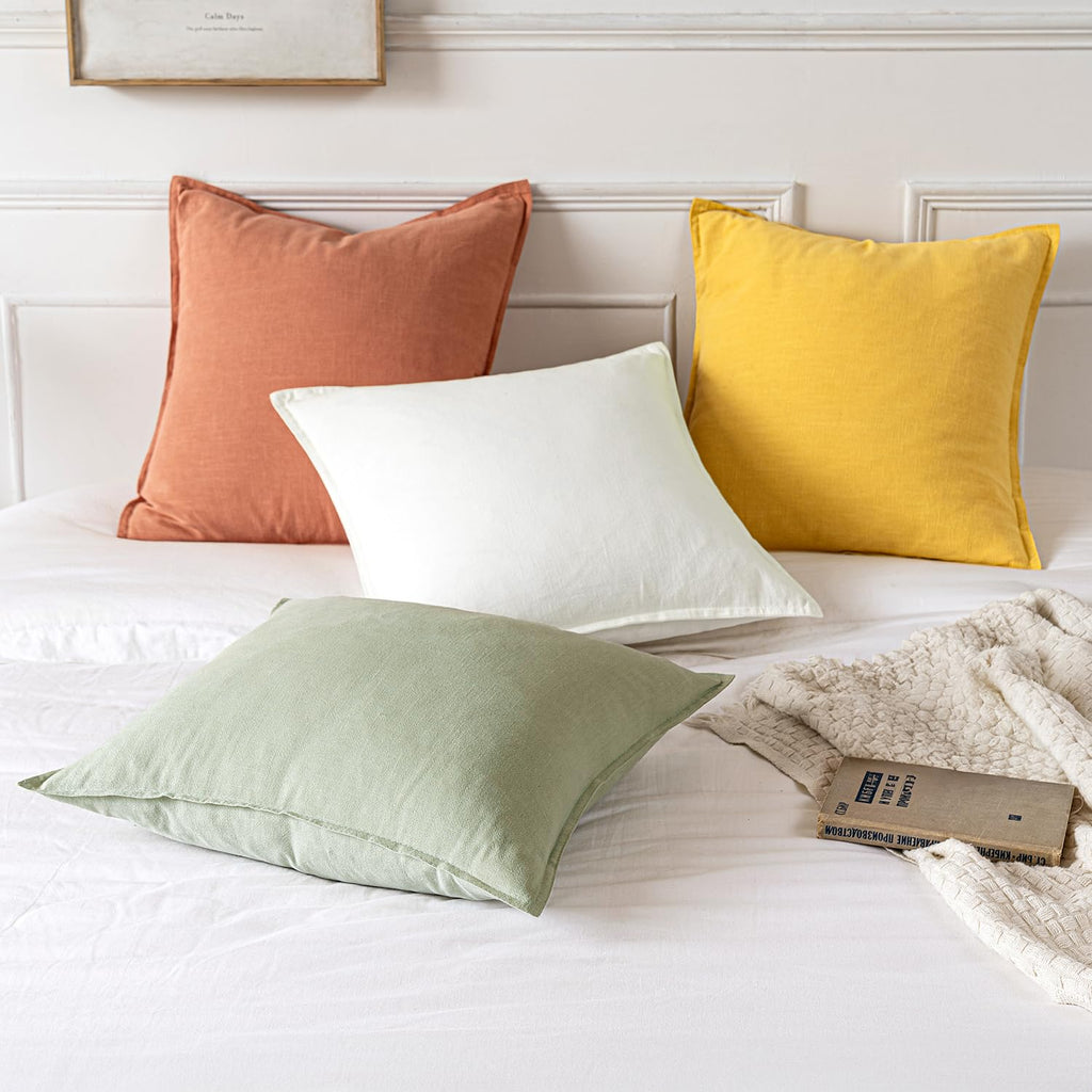 MIULEE Decorative Linen Euro Sham Pillow Covers 24x24 Light Green