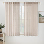 MIULEE Natural White Linen Curtains 48 Inch Length 2 Panels for Bedroom Living Room, Soft Thick Linen Textured Window Drapes Semi Sheer Light Filtering Back Tab Rod Pocket Burlap Look Decor