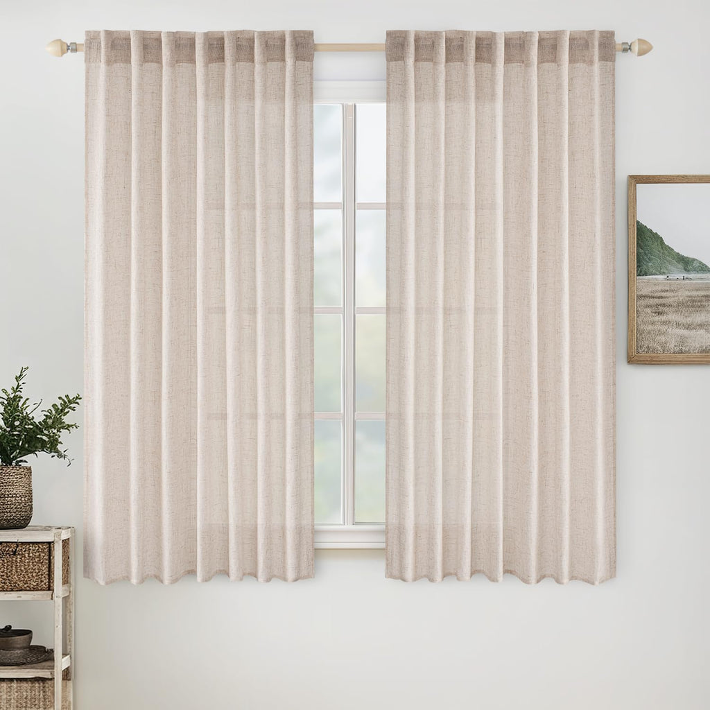MIULEE Natural White Linen Curtains 52x54 Inch Length 2 Panels for Bedroom