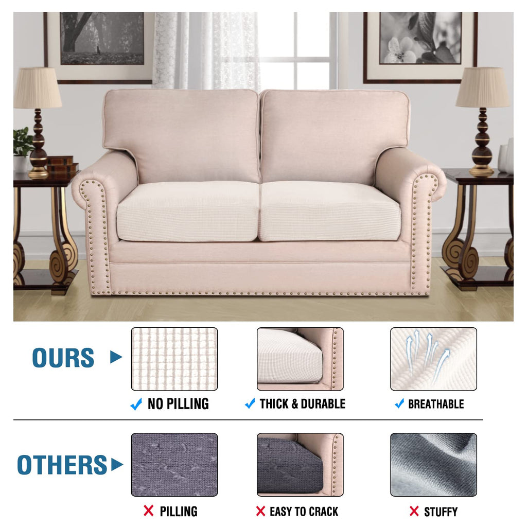 H.VERSAILTEX High Stretch Couch Cushion Covers,Chair Sofa Seat Slipcovers Couch Cushion Cover Stretch Furniture Protector for Kids, Pets(2 Packs Cushion Loveseat Covers, Ivory)