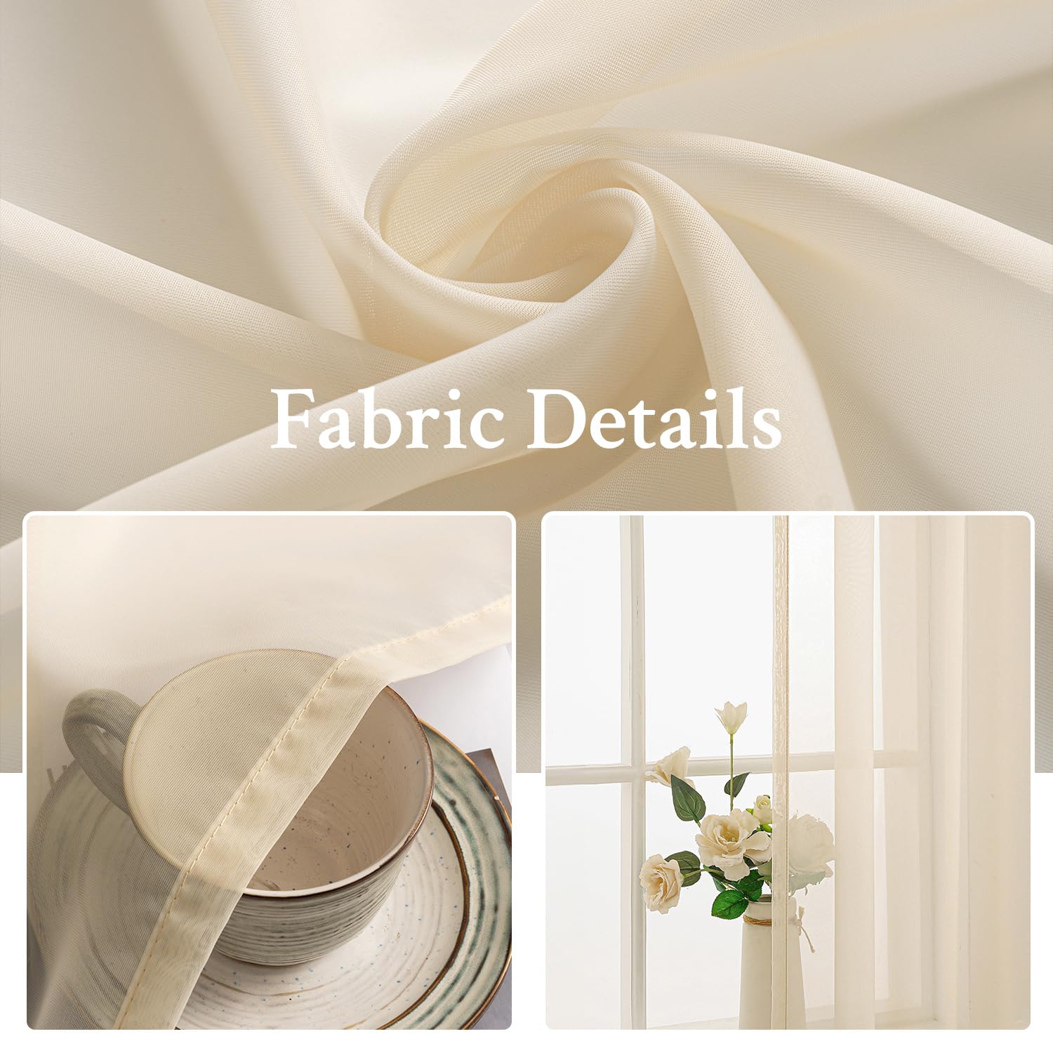 MIULEE 2 Panels Sheer Curtains for Living Room 54 X 108 Inches Cream