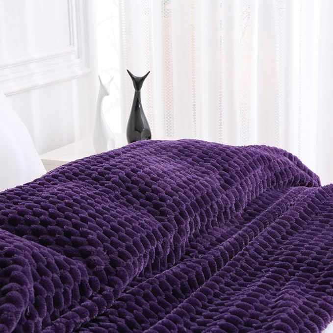 Puncuntex Deep Purple Throw Blanket 90"×90" Fuzzy 3D Jacquard Decorative