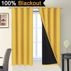 Yakamok Thermal Insulated 100% Blackout Curtains for Bedroom, Double Layer Full Room Darkening Noise Reducing Grommet Curtains, Heat Blocking Drapes for Living Room(52Wx63L, Mustard Yellow, 2 Panels)
