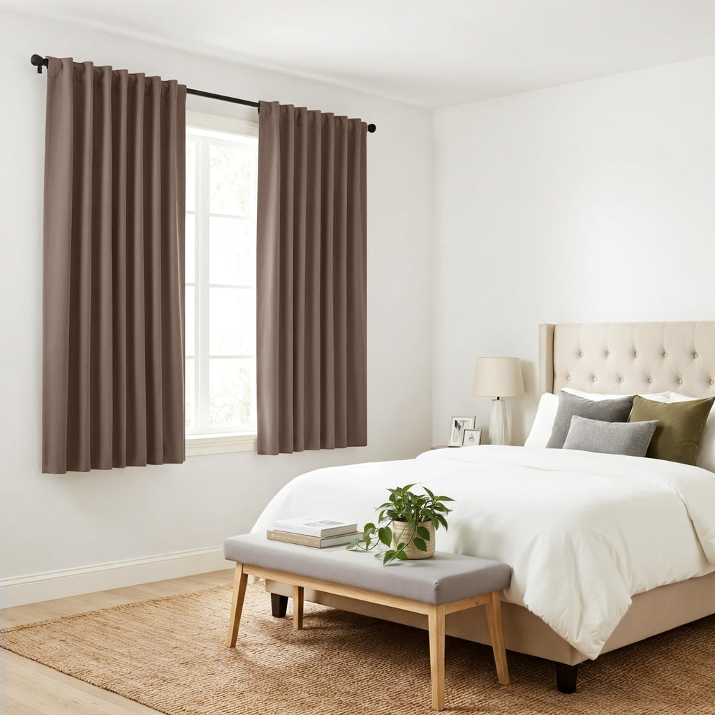PONY DANCE Blackout Window Drapes - 42 by 72-inch, Mocha Curtain Draperies Light Block Thermal Insulated Curtain Panels Back Tab/Rod Pocket Light Blocking Energy Saving for Bedroom, 2 PCs