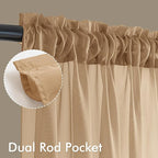 MIULEE Brown Sheer Curtains 63 Inches Long, 4 Panels Set, Rod Pocket Voile Drapes Light Filtering and Semi Transparent, Elegant Window Treatments for Bedroom Living Room,54 x 63 Inches