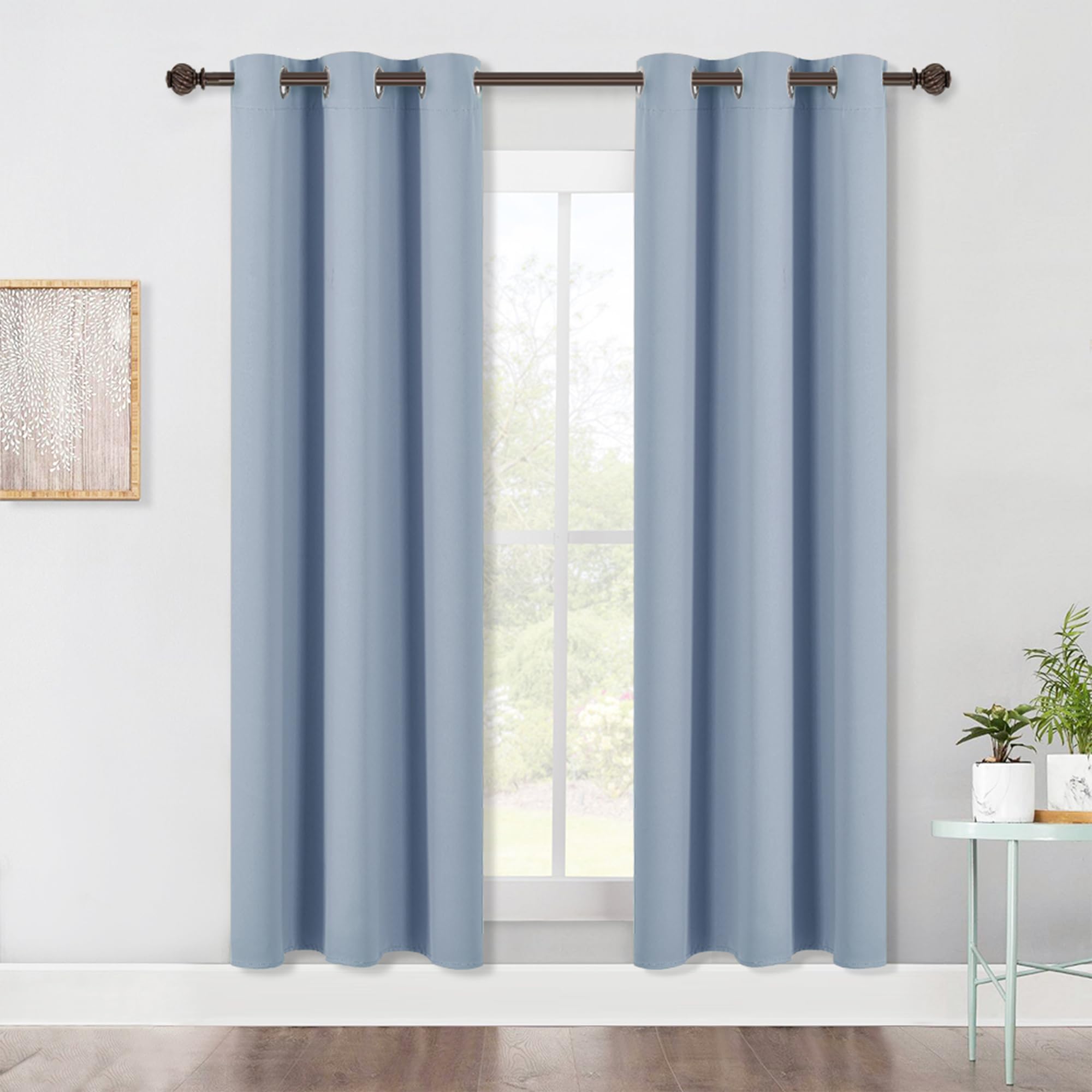 NICETOWN Bedroom Blackout Draperies Panels, 2 Panels, 42 x 72 Inch, Vintage Blue, Three Pass Microfiber Noise Reducing Thermal Insulated Solid Ring Top Window Curtains