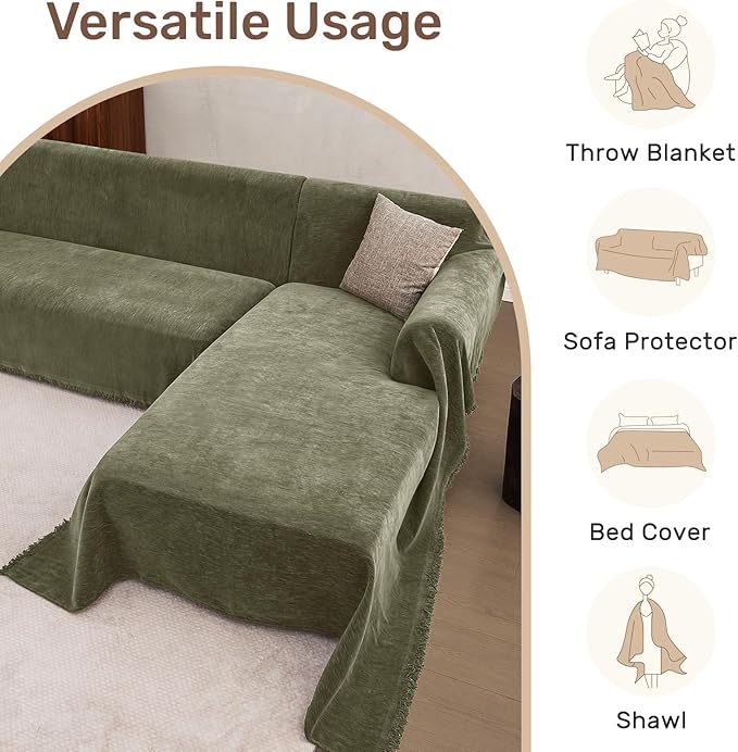 Sectional Couch Covers, 2 Pieces Washable L Shaped Couch Covers Sofa Blanket for Dogs Pet Friendly Sectional Sofa Slipcovers Furniture Covers,71"x118"+91"x134",(XXX-Large,Green)