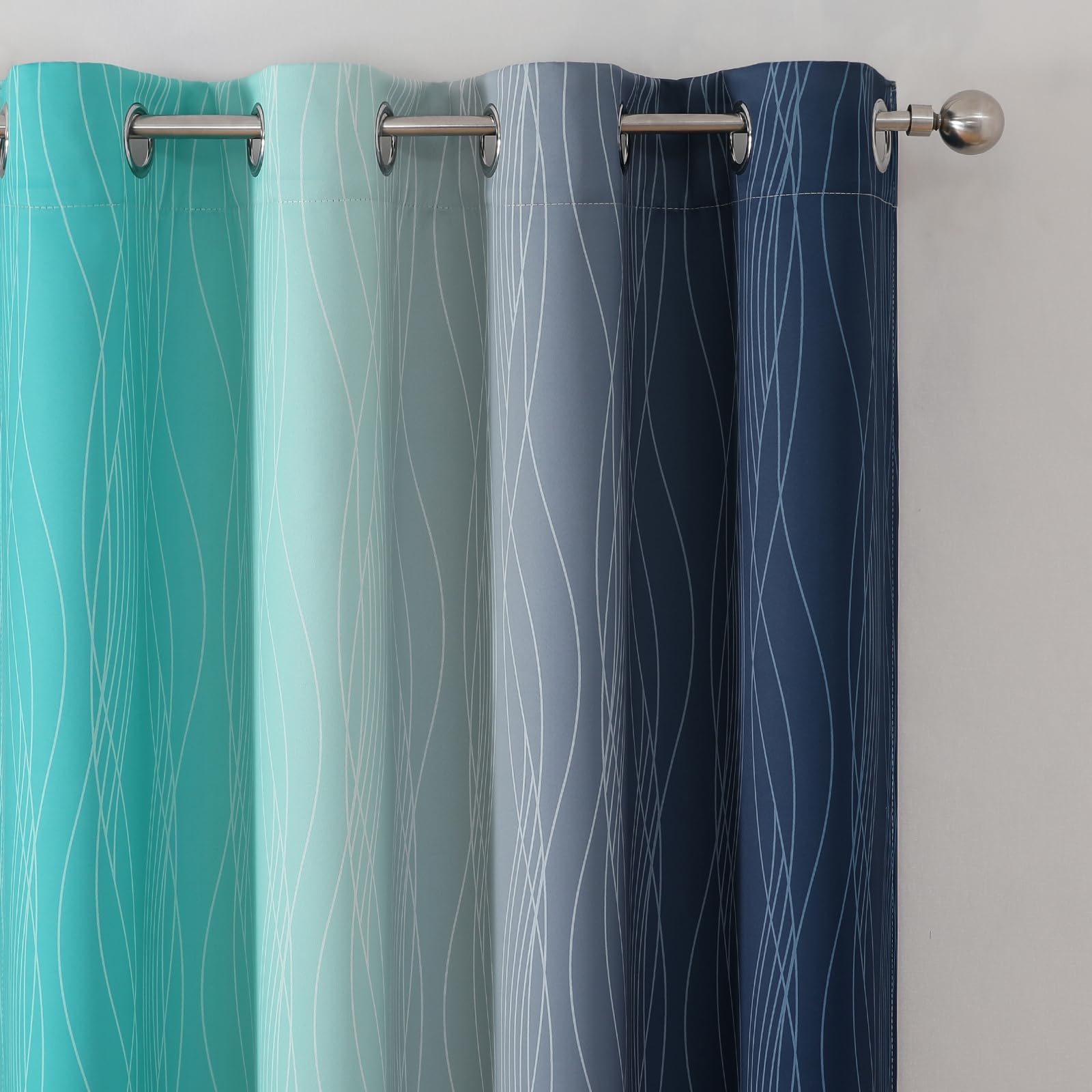 Navy Blue and Teal Gradient Blackout Curtains for Living Room 84 Inch Long