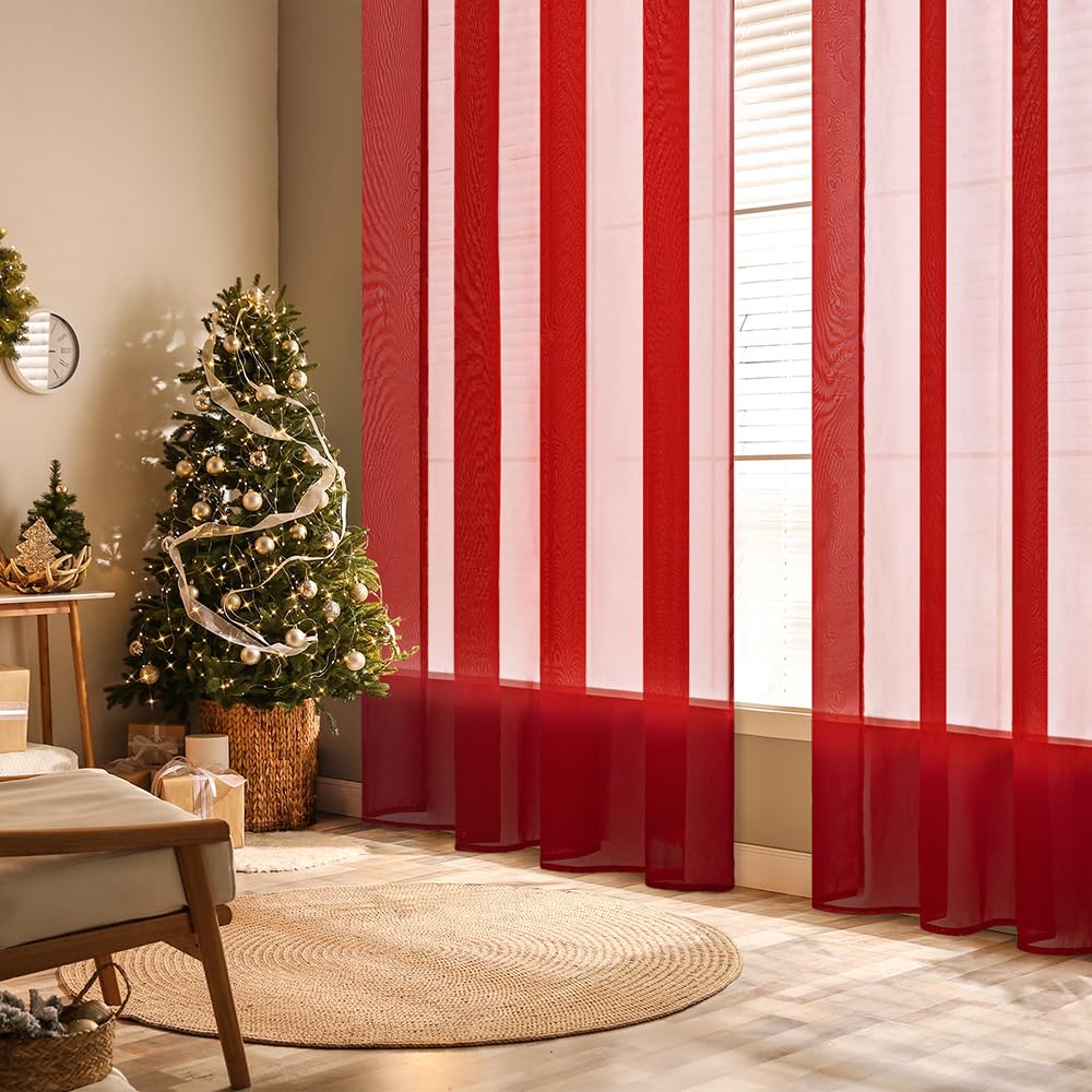 MIULEE 2 Panels Red Sheer Christmas Window Curtains 54 X 45 Inches