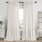 Cream Linen 102 Inch Long Curtains for Living Room 2 Panels Back Tab Rod Pocket Cream Semi Sheer Extra Long Curtains Linen Soft Material Light Filtering Window Panel Drapes for Dining Room 60x102