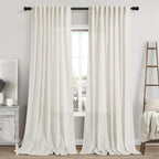 Cream Linen 102 Inch Long Curtains for Living Room 2 Panels Back Tab Rod Pocket Cream Semi Sheer Extra Long Curtains Linen Soft Material Light Filtering Window Panel Drapes for Dining Room 60x102