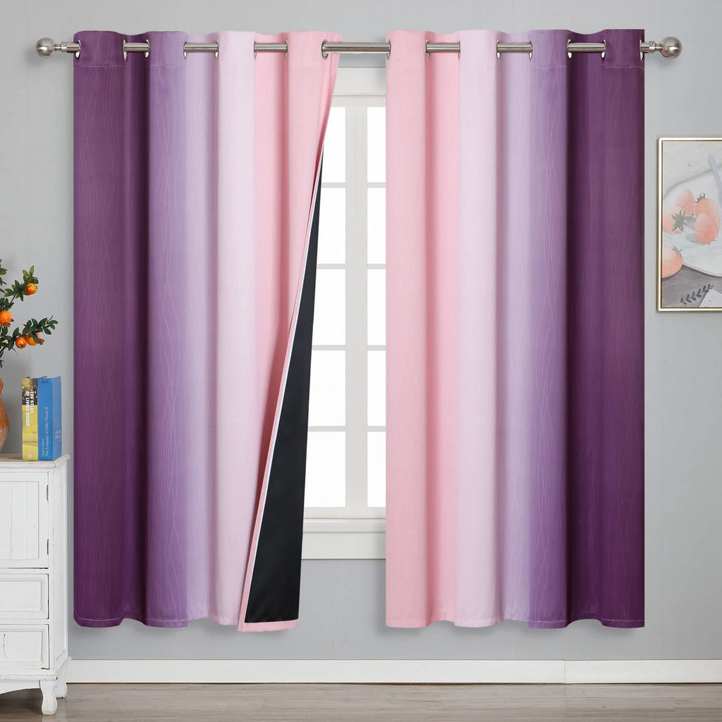 Pink and Purple Ombre Blackout Curtains for Girls Bedroom 72 Inches Long