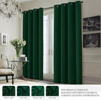 Yakamok 100% Blackout Curtain Panels 63 inches Cold and Light Blocking Drapes for Nursery, 2 Thick Layers Thermal Insulated Draperies (2 Pieces, 50 Wide Each Panel, Dark Green/White Backing)