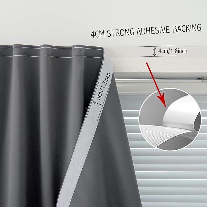 Sovtfides Magic Tape Stick On Curtains Window Shades Pull Down Blackout Window Cover Blackout Curtains for Bedroom No Drillng Self Adhesive Curtains No Rod Small Curtain, 35" W X 79" L, Grey, 1 Panel