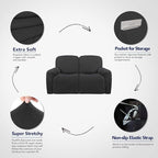 PureFit Super Stretch Loveseat Recliner Sofa Couch Cover with Pocket – 2 Seats Non Slip Soft Sofa Slipcover, Washable Reclining Furniture Protector for Kid,Pets (Recliner Loveseat, Dark Gray)