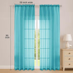 OWENIE Turquoise Sheer Curtain 90 Inches Long 2 Panels Set, Solid Filmy Drapes for Living Room Bedroom, Elegant Window Voile Sheer Curtain Panels Drapes, 2 Pcs, Each 59" Wx90 L Inch
