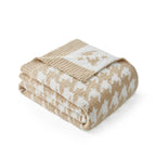 Snuggle Sac Throw Blanket for Couch, Reversible Super Soft Warm Blankets Cozy Knit Fuzzy Plush Lightweight Throws for Sofa, Bed, Camping,Houndstooth Beige,50x60 inches