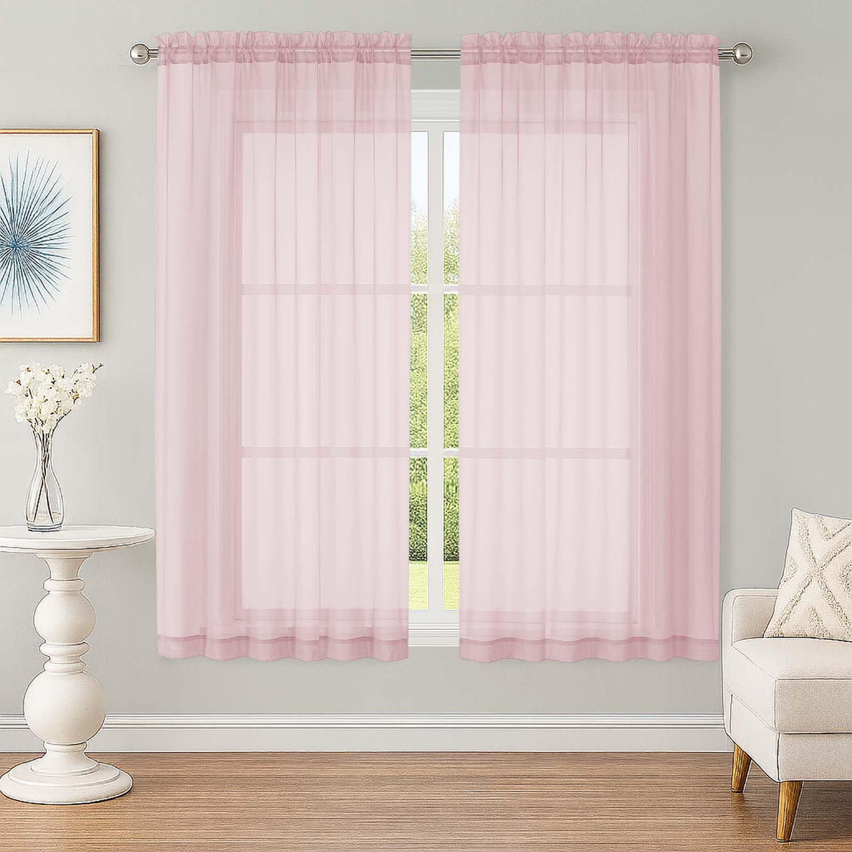 OWENIE White Sheer Curtains 63 Inch Long 2 Panels for Living Room 59" Wide