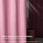 Deconovo Short Blackout Curtain, Pink Curtain, Thermal Insulated Soundproof Grommet Drapes, Wave Line Dot Foil Print, 38 x 54 Inch, 2 Panels, Machine‑Washable Window Panel for Small Windows Kitchne