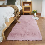 Ghouse Ultra Soft Faux Rabbit Fur Rug, Machine Washable Area Rugs for Bedroom Fluffy Rugs for Living Room, No-Shedding Carpet Sheepskin Runner Rugs Pink 2 x 8 Feet