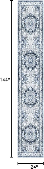 Madane Runner Rugs for Hallway 2x12 Extra Long Washable Non-Slip Hallway Runner Rug Low-Pile Stair Kitchen Throw Carpet Runner for Entrance Living Dining Laundry Room Rug (Navy/White, 2'x12')