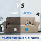 ZNSAYOTX 1 Piece Jacquard Couch Covers for 2 Cushion Couch High Stretch Loveseat Slipcover for Pets Dogs Anti Slip Love Seat Sofa Slipcover Furniture Protector (Loveseat, Khaki)