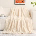 Puncuntex Cream White Throw Blanket 108"×90" inches Fuzzy 3D Jacquard Decorative Flannel Fleece Super Soft Plush Cozy Blanket for Couch Sofa Chair Lightweight