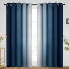 SimpleHome Ombre Room Darkening Curtains for Bedroom, Gradient Dark Blue to Grey White Light Blocking Thermal Insulated Grommet Window Curtain/Drapes for Living Room,2 Panels, 70x84 inches Length