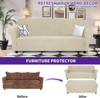 ZNSAYOTX Oversized Super Stretch Couch Cover (92"-115"), New Striped Sofa Covers Comfortable & Durable, Dog Cat Pets Friendly Extra Large Spandex Sofa Slipcovers (Khaki, XL Sofa)