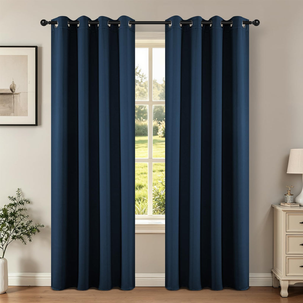 Joydeco Blackout Curtains 90 inch Long 2 Panels Set, Thermal Insulated Long Curtains & Drapes 2 Burg, Room Darkening Grommet Drapes for Bedroom Living Room Windows (W52 x L90 Inch, Navy Blue)