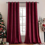 MIULEE Christmas Burgundy Velvet Curtains Solid Soft Red Blackout Curtain Grommet Top Thermal Soundproof Room Darkening Curtains/Drapes/Panels for Living Room Bedroom 52 x 72 Inch 2 Panels