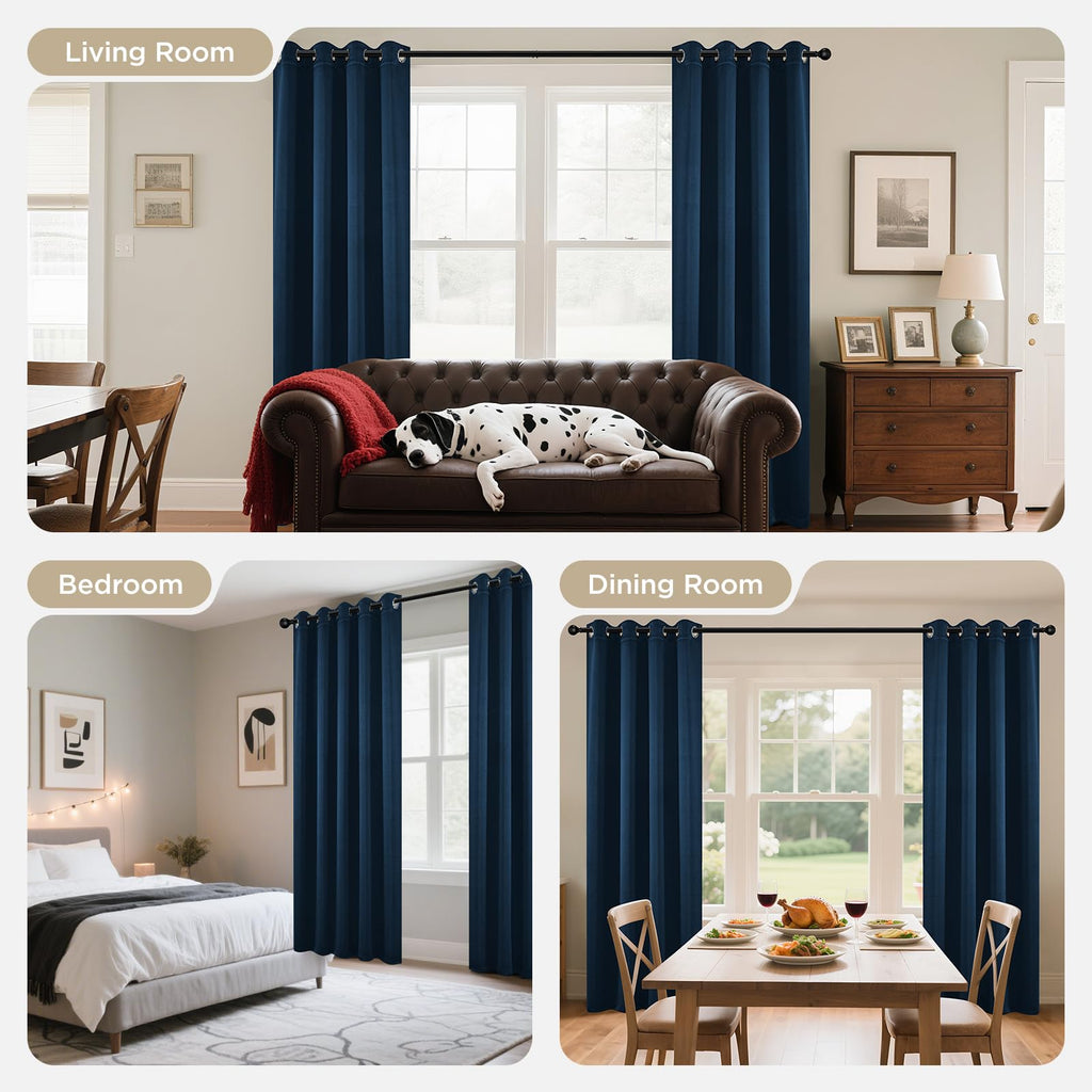 Joydeco Blackout Curtains 90 inch Long 2 Panels Set, Thermal Insulated Long Curtains & Drapes 2 Burg, Room Darkening Grommet Drapes for Bedroom Living Room Windows (W52 x L90 Inch, Navy Blue)