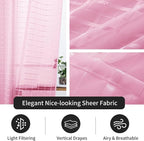 SpaceDresser Check Sheer Curtains 54 Inches 2 Panels Set, Rod Pocket Plaid Window Curtain for Living Room, Pink Semi Sheer Drapes for Kitchen Bedroom Children Room Yard（Pink, 52W x 54L）
