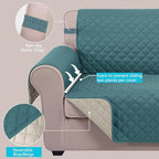 U-NICE HOME Recliner Chair Covers Reversible Quilted Water Repellent Pet Protectors with Elastic Straps (23''Recliner Small, Blue/Beige)
