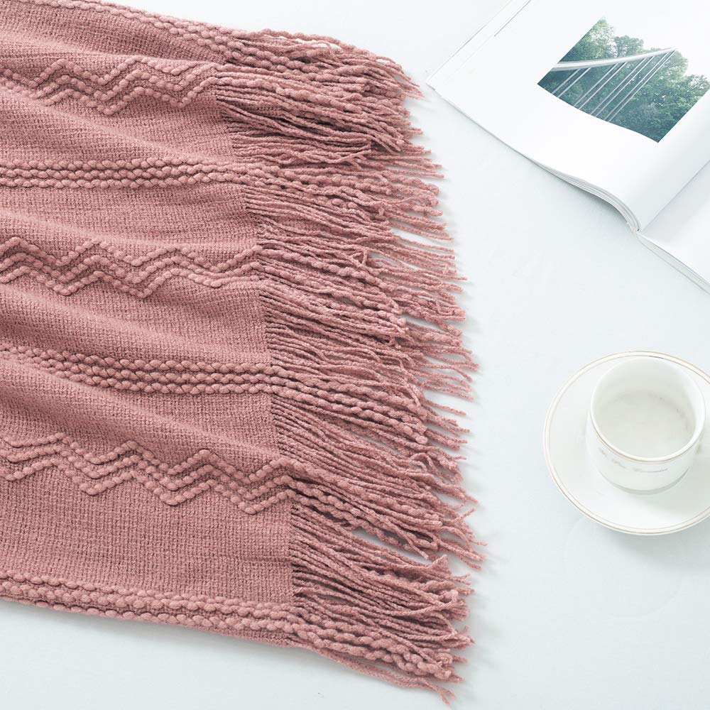 BOURINA Coral Pink Throw Blanket 60x80 Inch Knitted Soft Throw Sofa Blanket