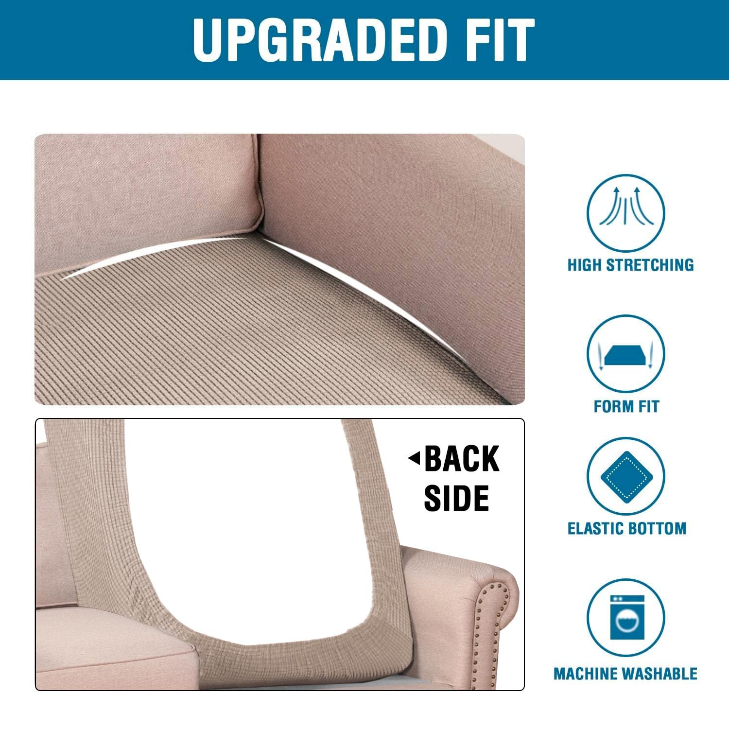 H.VERSAILTEX Super Stretch Individual Chaise Cover Sectional Couch Covers for L Shaped Sofa Both Left/Right Featuring Thick Jacquard Textured Twill Fabric (1 Piece Chaise Cover, Sand)