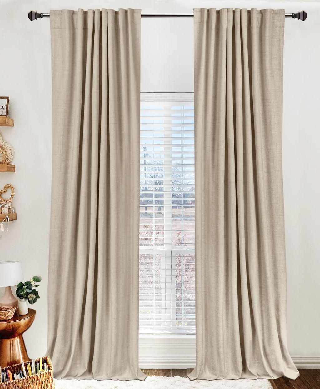 Linen Textured Total Blackout Curtains for Bedroom 108 Inches Long, Oatmeal