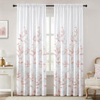 HOMEIDEAS Non-See-Through Pink and White Privacy Sheer Curtains 52 X 96 Inches Long 2 Panels, Leaf Floral Printed Light Filtering Semi Sheer Window Curtains Drapes for Bedroom Living Room