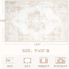 Area Rug 9x12 Vintage Rugs: Large Washable Living Room Rug Retro Medallion Distressed Soft Low Pile Non-Slip Rugs Indoor Floor Carpet for Bedroom Dining Table Office (Beige,9'x12')